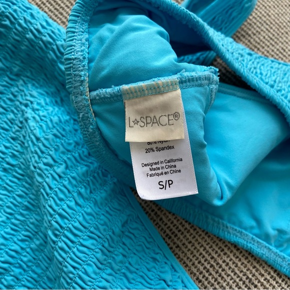 L Space Smocked Bikini Set Blue Aquarius Izzie Top Barlette Bikini Bottom Small - Picture 6 of 12